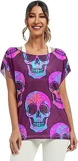 [RPLIFE] Colorful Horror Skulls Ladies Tops Off Shoulder Casual Top, Night Out Tops for Women