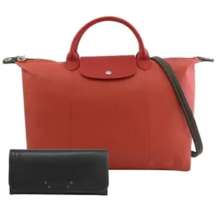 Longchamp Le Pliage Cuir 撞色羊皮兩用袋/皮夾套組 #1630