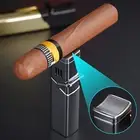 Unique Quad Jet Windproof Lighter Cool LED Lighting Cigar Torch & Holder