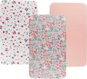 Tontukatu Bassinet Sheet Set 3 Pack (32" x 19") Compatible with Mika Micky, Baby Delight, Dream On Me Bassinet Mattress, Jersey Knit Ultra Soft Flexible for Baby Girls,Floral,Grey Rabbit & Pink