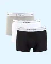 [Calvin Klein] Calvin Klein Men's Icon Cotton Stretch Trunk 3 Pack Underwear in Grey Heather/White/Black Size Medium M Grey Heather/White/Black