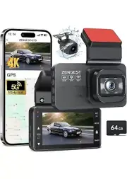 4K Dash Cam Front and Rear, Dash Camera for Cars with 5G Wi-Fi APP GPS Free 64GB