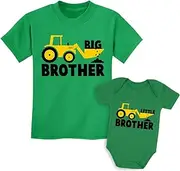 [Tstars] Big Brother Little Brother Shirts Tractor Loving Boys Siblings Set Baby Green/Kids