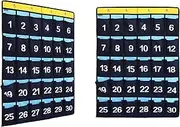 ANZORG 2 Pack Numbered Classroom Phone Organizer Calculator Holder Storage Over Door Hanging School Pocket Chart with 30 Pockets (Blue)