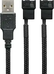 USB to 2 x 3/4-Pin PWM 5V USB Sleeved Dual Fan Power Adapter Cable