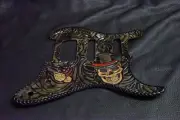 Leather pickguard Custom Hand Tooled Stratocaster Sheridan "OUTLAW " Laced