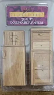 Vtg Mini Collectibles Wood Dollhouse Furniture-4 PC Kitchen Set-1”:1’ Scale-NOS