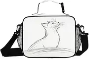 Cat Simple Line Insulated Lunch Box for Women Men - Ideal for Work, Picnics - Includes Adjustable Shoulder Strap