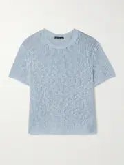[James Perse] James Perse - Open-knit Cotton And Linen-blend T-shirt - Light blue - 1 1 Blue
