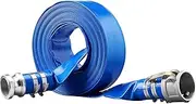 VEVOR Backwash Hose, 2 in x 50 ft, Heavy-Duty PVC Flat Pool Discharge Hose with Aluminum Camlock C & E Fittings, Clamps, Compatible with Pumps, Sand Filters, for Swimming Pools Waste Water Drain, Blue