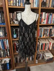 Brand New Aqua Women's Small Black Sequin Fringe Mini Party Dress Swinger