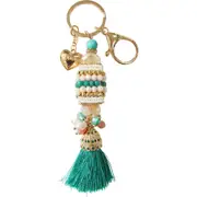 LVD Hanging Keyring Bag Hanger w/ Beads/Tassel Design Accessory 11cm Teal