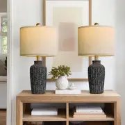 20" Modern Ceramic Table Lamp Set of 2 for Bedroom,Vintage Bedside Lamps Black