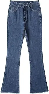 [Generic] Women High Waisted Flare Jeans Butt Lifting Raw Hem Denim Pants Classic Bell Bottom Jean Pants