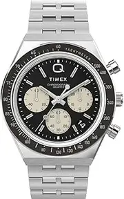 Men's Q Timex Chronograph 40mm Stainless Steel Bracelet TW2V42600 Dress Watch, Black, 40mm