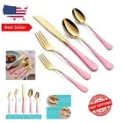 Vibrant 20-Piece Gold and Pink Silverware Set - Dishwasher Safe & Rust-Resistant