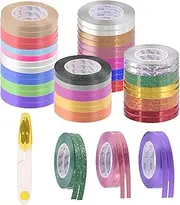 Tanstic 48 Rolls Plastic Curling Ribbon, Metallic Ribbon Balloon String Roll, Assorted Color Gift Wrapping Ribbon Crimped Ribbons with Scissor for Party Decoration Gift Wrapping(1/5 Inch x 11 Yards)