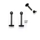 PAIR 16G BLACK STEEL 3MM BALL INTERNALLY THREADED LABRETS HELIX TRAGUS LIP RINGS