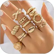 [Titayen] Chunky Gold Rings Set for Women Gold silver Statement Rings Open Dome Ring Thick Gold Ring Set Stackable Open Bold Thick Rings Statement Jewelry