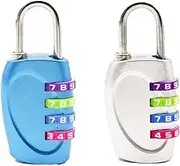 4-Digit Password Lock, 2 Pack Combination Locker Padlock with Colorful Lock Wheel for Luggage Suitcase/Drawer/Cabinet Door (Silver ＆ Blue)