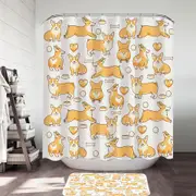 Cute Corgi Dog Heart and Bone Pattern Shower Curtain
