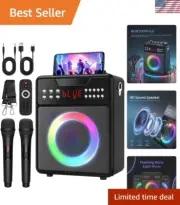 Portable Karaoke Machine with 2 Wireless Microphones & Colorful Lights Show