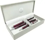 Bill Blass Plum & Chrome Pen Trio in Case-Ballpoint, Rollerball, & Mini BB0139-4