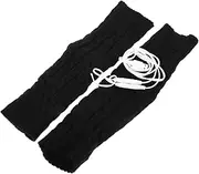 EXAOMBLE 1 Pair Electric Heating Socks Heated Knee Brace Knitted Game Socks Compression Sleeves over Knee Leg Warmers Beige Knee Warmers for Women Winter Crochet Socks for Women Black Yarn