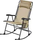 26In Outdoor Rocking Chair - Zero Gravity Folding Lounge Chair with Cupholder, B