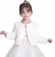 [Proumhang] Kids Girls Bolero Shrug Faux Fur White Jacket Coat Shawl Tippet Warm Winter Cape Cloak Wedding Flower Girl Clothes Cardigan Outwear