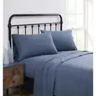 4-Piece Blue Solid Cotton Flannel King Sheet Set