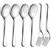 LIANYU 6-Piece Large Serving Spoons and Forks Set 9.8 Inch Stainless Steel Bu...