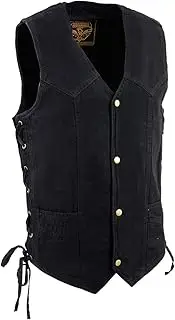 Milwaukee Leather DM1315 Men's Black Denim Classic Side Lace Snap Front Vest
