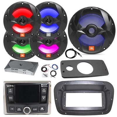 JBL Marine Radio,ANT,Amp,Kit,LED Sub,4x 6.5" LED Black Speaker,Spa Bezel,Adapter