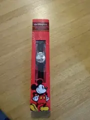 Limited Edition WD World Mickey Mouse Watch! NIB Black Leather Strap Vintage