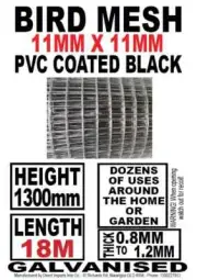 18m 1300mm Bird mesh 11x11mm black PVC coated galvanised wire fencing Pet Aviary