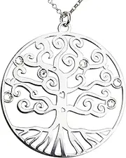 [Aka Gioielli] Women's Tree of Life Pendant Necklace in Rhodium-Plated 925 Sterling Silver with Swarovski Crystals – 12 Tree of Life Pendants