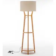 168cm Large Bamboo Wooden Tripod Floor Lamp Light Modern Linen Shade w Shelves