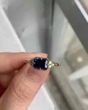 Art Deco Emerald Cut Sapphire & Lab Created Diamond Engagement Ring 14K Gold FN