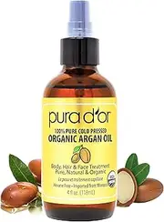 PURA D'OR 4 Oz ORGANIC Moroccan Argan Oil - USDA Certified 100% Pure & Cold Pressed Virgin Premium Grade Natural Moisturizer Treatment For Dry, Damaged Skin, Hair, Face, Body & Scalp - Men & Women