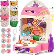 Kids Claw Machine, Mini Candy Vending Grabber, Prize Dispenser Toys for Girls and Boys, Electronic Claw Game Machine for Birthdays with Lights Sound, Includes Plush and Mini Toys (Pink Rocket)