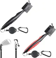 CuiCanfla 2 Pcs Golf Club Brush, Golf Brush Head with Groove Cleaner, Dual Sided Nylon and Steel Brush with Spike Ergonomic Design Retractable Zip-line Cleaning Tool