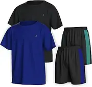 [Essenclo] Boys Clothing Sets Tagless Loose Athletic Performance Crew Neck T-Shirt and Short Outfits Size 3-16 (4 Piece Set), Set-5, 9-10