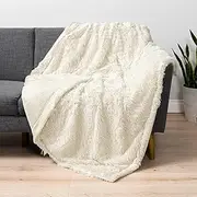 PAVILIA Soft Fluffy Faux Fur Throw Blanket, Twin Cream Beige Ivory, Shaggy Furry Warm Sherpa Blanket Fleece Throw for Bed, Sofa, Couch, Decorative Fuzzy Plush Comfy Thick Throw Blanket, 60x80 Inches