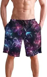 [XYMZR] Men's Swim Trunks Black Neon Flower Quick-Dry Bathing Suit Swimming Board Shorts S