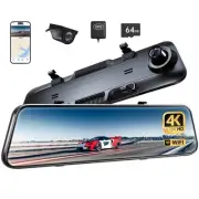 P12 Plus 4K WiFi Rear View Mirror Camera, 12" Mirror Dash Cam Front and Rear ...