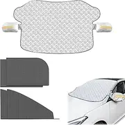 5Pcs Car Windshield Sun Shade, Magnetic Windshield Cover, Sunshade Front Window Automotive Covers, Car Windscreen Cover with Side Mirror Cover, Universal Foldable UV Ray Sun Visor Protector (Sedan)