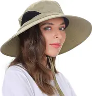 Unisex Sun Hat, Waterproof Wide Brim Bucket Hat Packable Boonie Hat for Fishing Hiking Gardening Safari Beach,Khaki
