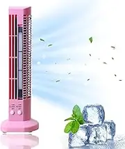 LED Bladeless Tower Fan, Portable USB Powered Electric Cooling Fan with LED Night Light, 2 Speeds Bladeless Fan With Powerful Airflow, Quiet Operation, Mini Desk Tower Fans for Home Office (Pink)