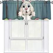 LHBWCVN Happy Easter Eggs Bunny Tail Valances for Windows, Rod Pocket Window Treatment Drapes Farmhouse Kitchen Curtains Short Blackout Window Curtains for Living Room Bedroom Decor 54x18 Inch